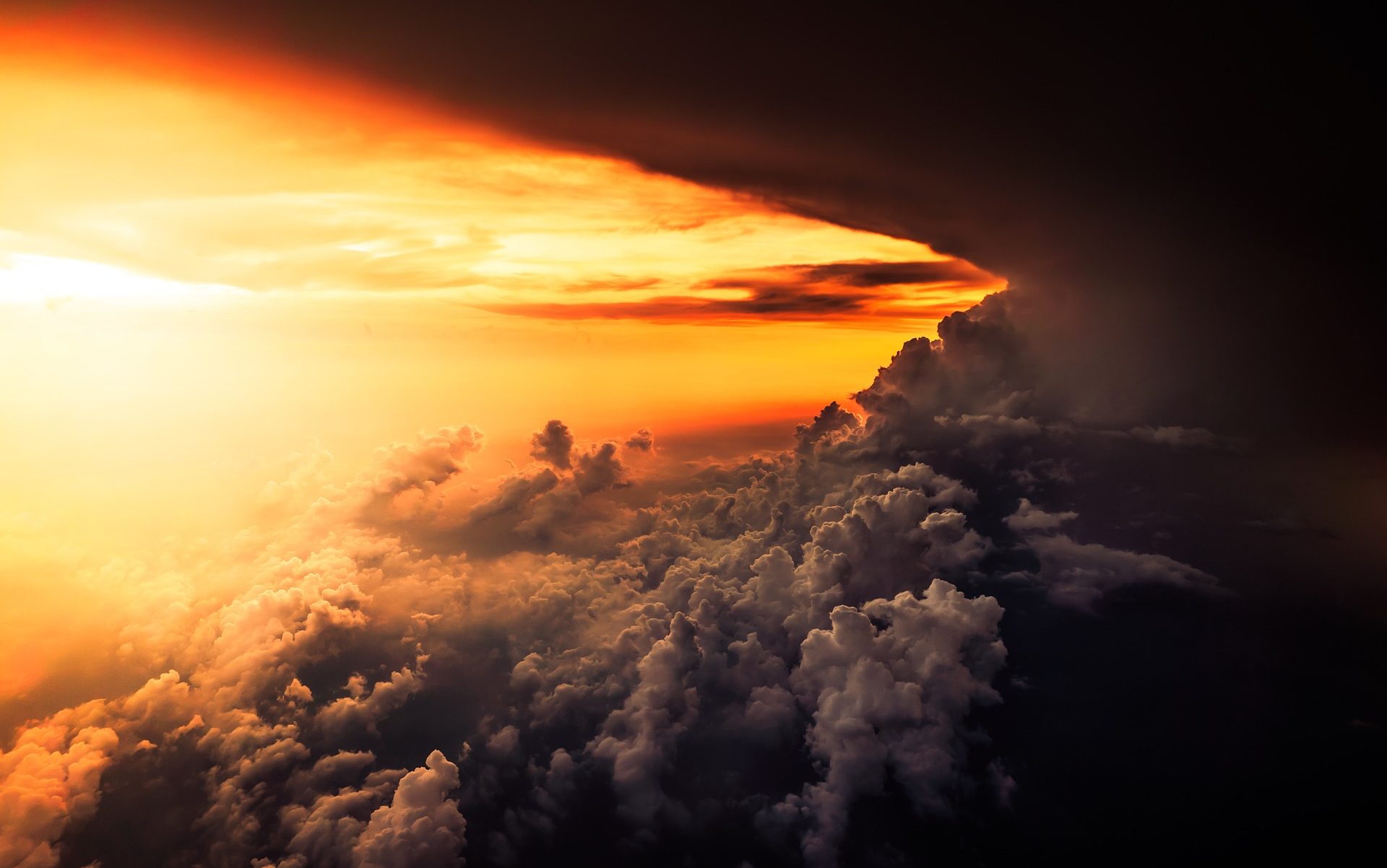 Image of a dramatic sunset taking from high in the sky